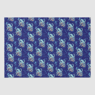 Deep Sea Cute Octopus Blue Bubble Navy  Tissue Paper