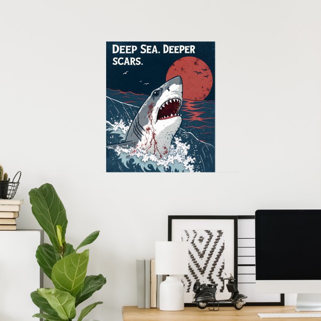 Deep Sea Deeper Scars Great White Shark Poster (Home Office)