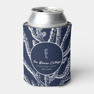 Deep Sea Dive: Navy Blue & White Nautical Inspired Can Cooler