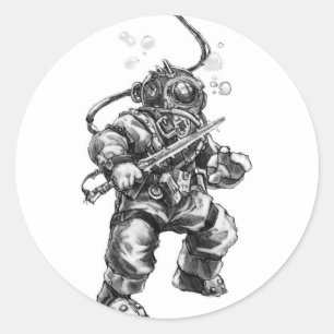 Deep Sea Diver Classic Round Sticker