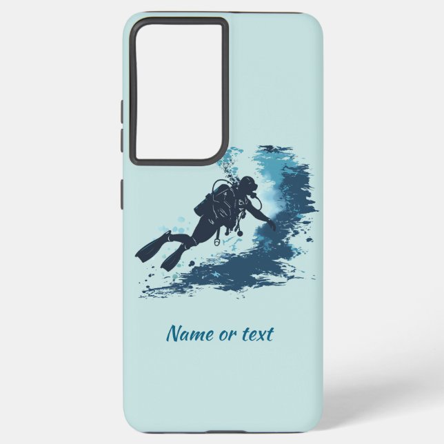 Deep Sea Diver Diving Underwater Custom Name text Samsung Galaxy S21+ Case (Back)