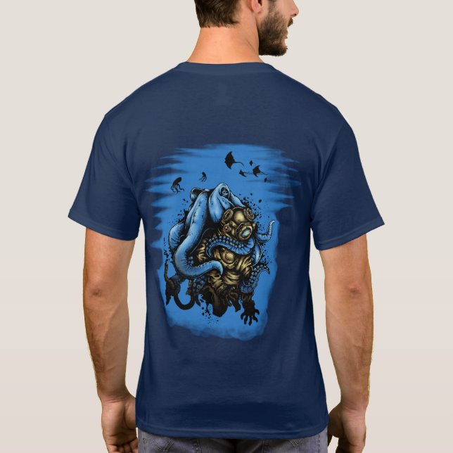 Deep Sea Diver Octopus Attack Nautical Ocean  T-Sh T-Shirt (Back)