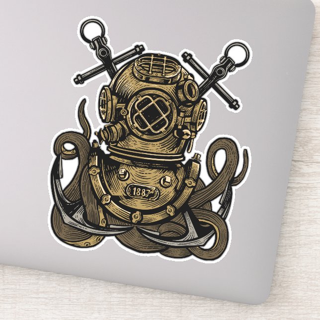 Deep Sea Diver Octopus Crossed Anchors (Detail)