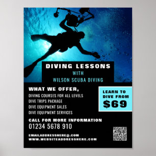 Deep Sea Diver Silhouette, Scuba Diving Lesson Poster