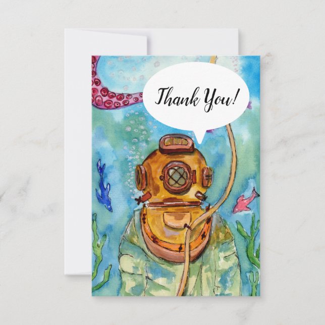 Deep Sea Diver Underwater Thank You Card (Front)