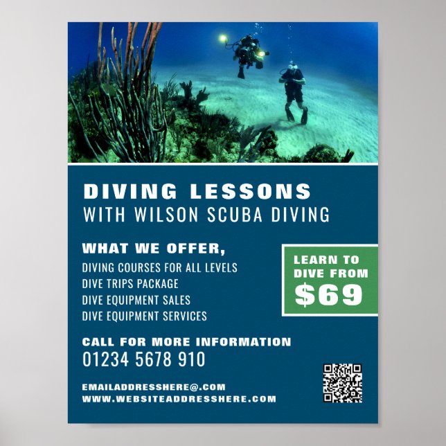 Deep Sea Divers, Scuba Diving Lesson Advertising Poster (Front)