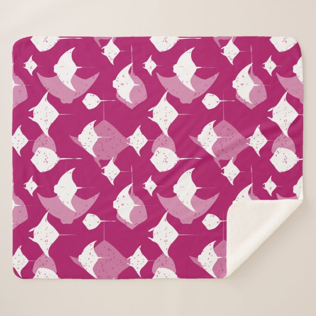 Deep Sea Diving Raspberry Pink and White Sherpa Blanket (Front (Horizontal))