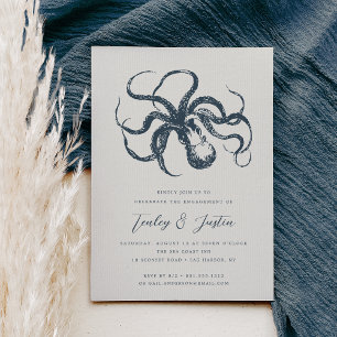 Deep Sea   Elegant Beach Coastal Engagement Party Invitation