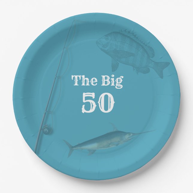 Deep Sea Fishing Birthday Party Theme Paper Plate (Front)
