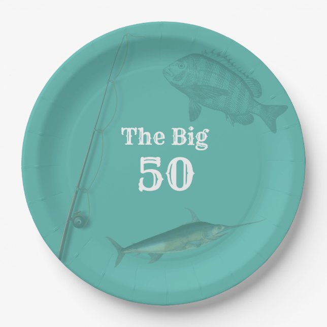 Deep Sea Fishing Birthday Party Theme Paper Plate (Front)