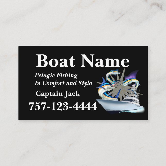 Deep Sea Fishing Yacht w/ Billfish Business Card (Front)