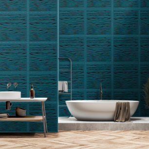 Deep Sea Green Blue Line Art Squared Tile Wallpaper