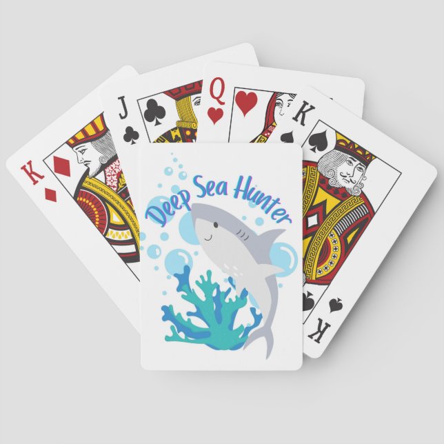 deep sea hunter shark cartoon style playing cards (Back)