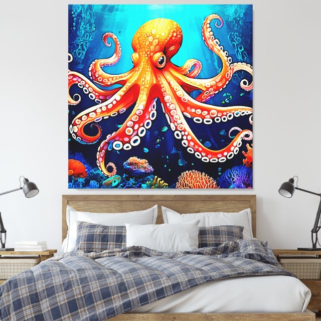 Deep Sea Octopus Glow Design Canvas Print (Insitu(Bedroom))