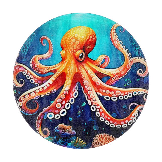 Deep Sea Octopus Glow Design Cutting Board (Front)