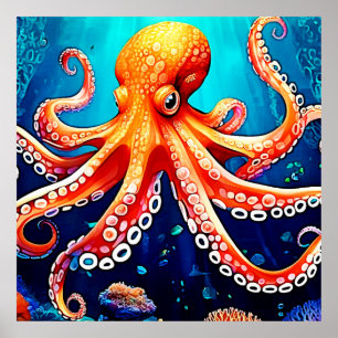 Deep Sea Octopus Glow Design Poster
