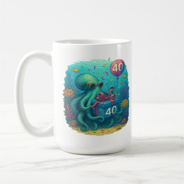 Deep Sea Party: 40th Birthday Octopus Mug (Left)