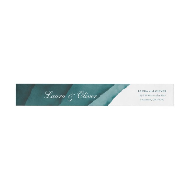 Deep-Sea Teal Watercolor Wedding Wrap-Around Label (Individual)