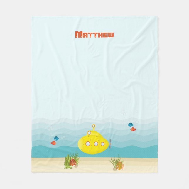 Deep Sea Yellow Submarine Fleece Blanket (Front)