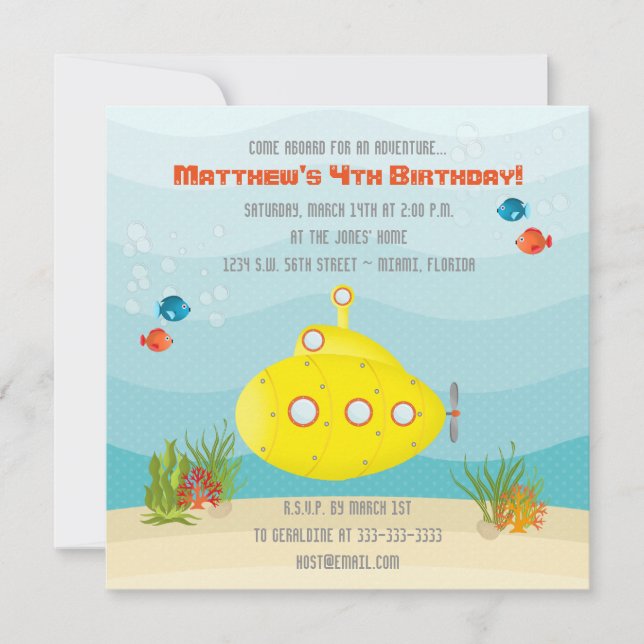 Deep Sea Yellow Submarine Invitation (Front)