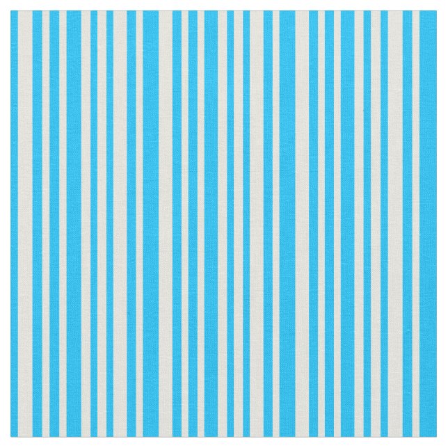 Deep Sky Blue and Beige Coloured Lines Fabric (Close Up)