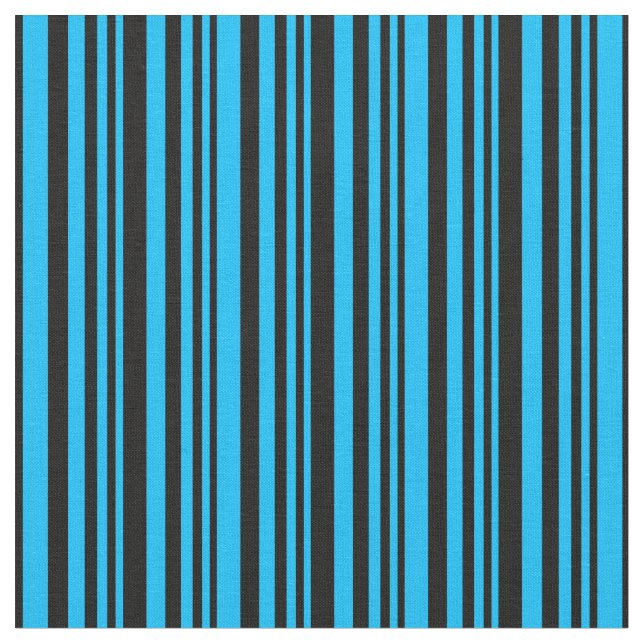 Deep Sky Blue and Black Coloured Lines Pattern Fabric (Close Up)
