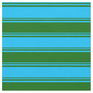 Deep Sky Blue and Dark Green Coloured Lines Fabric