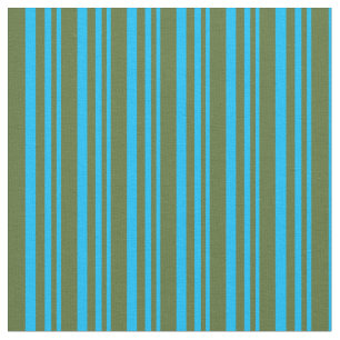 Deep Sky Blue and Dark Olive Green Coloured Lines Fabric