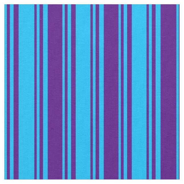 Deep Sky Blue and Indigo Lines Fabric (Close Up)