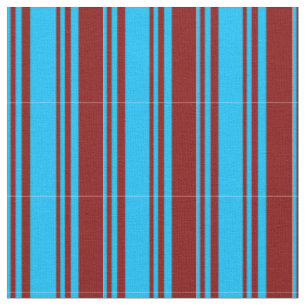 Deep Sky Blue and Maroon Coloured Stripes Fabric