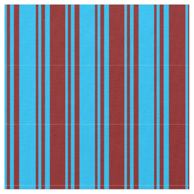 Deep Sky Blue and Maroon Coloured Stripes Fabric (Close Up)