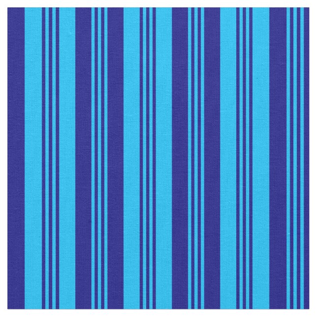 Deep Sky Blue & Blue Coloured Lines Fabric (Close Up)