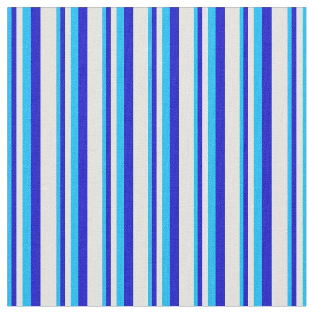 Deep Sky Blue, Blue & Light Yellow Coloured Lines Fabric (Close Up)