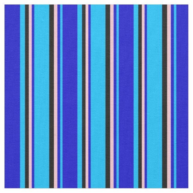 Deep Sky Blue, Blue, Pink, and Black Coloured Fabric (Close Up)