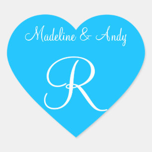 Deep Sky Blue Customisable Monograms Invitation Heart Sticker