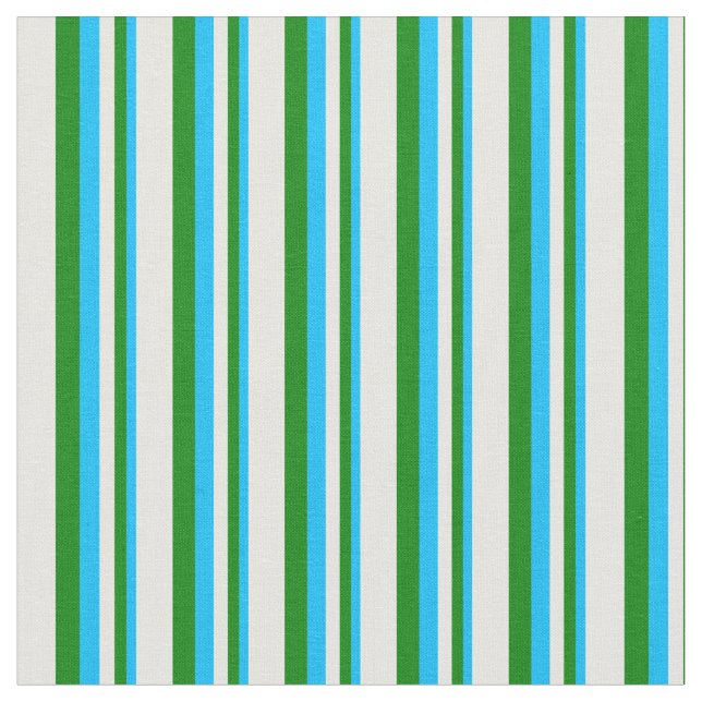 Deep Sky Blue, Green, and White Coloured Pattern Fabric (Close Up)