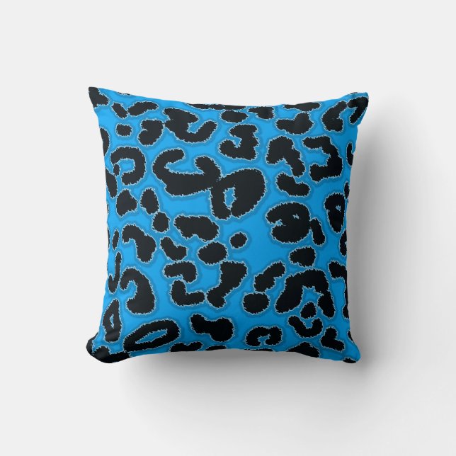 Deep Sky Blue Leopard Animal Print Cushion (Front)