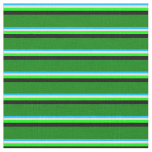 Deep Sky Blue, Light Yellow, Lime, Black & Green Fabric