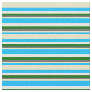 Deep Sky Blue, Pale Goldenrod, Grey, Green & White Fabric