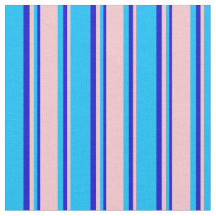 Deep Sky Blue, Pink, and Blue Lines Pattern Fabric