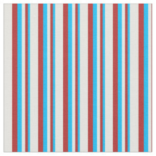 Deep Sky Blue, Red & Mint Cream Coloured Pattern Fabric