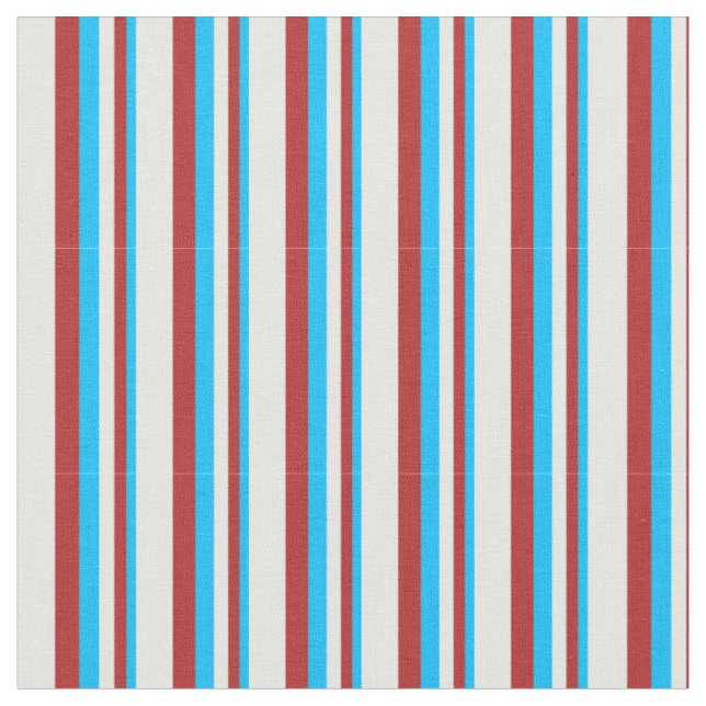 Deep Sky Blue, Red & Mint Cream Coloured Pattern Fabric (Close Up)
