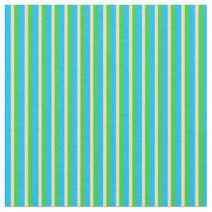 Deep Sky Blue, Tan, and Lime Green Colored Stripes Fabric