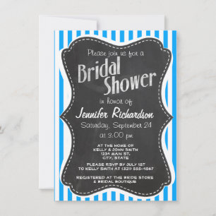 Deep Sky Blue Vertical Stripes; Chalkboard look Invitation