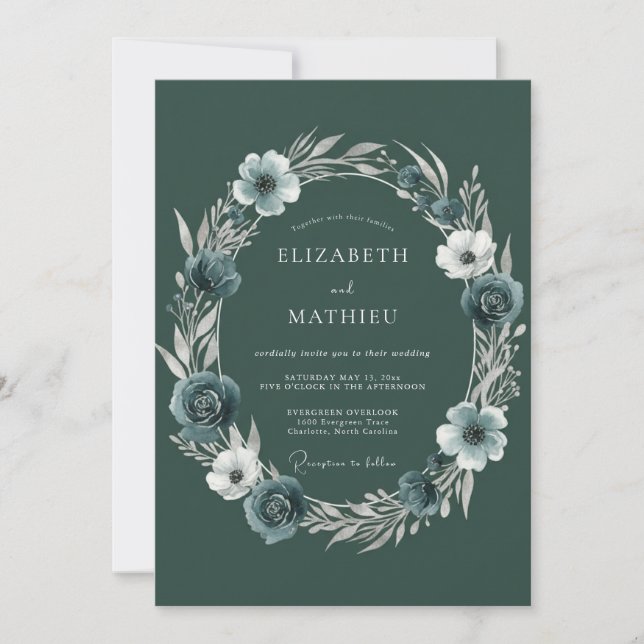 Deep Slate Anemone Wedding Invitation (Front)