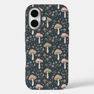 Deep Slate Blue Fungi Seamless Pattern Academic iPhone 16 Case