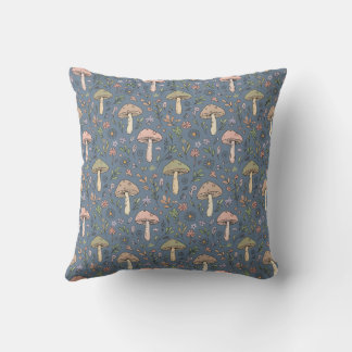 Deep Slate Fungi Seamless Pattern Moody Gothic Cushion