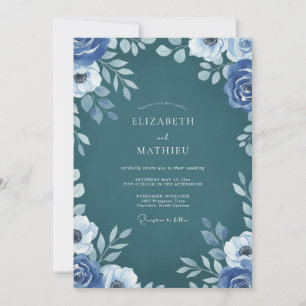 Deep Slate Peony Wedding Invitation