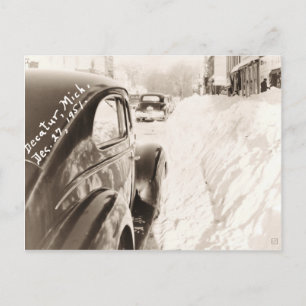 Deep Snow Old Vintage Car Postcard