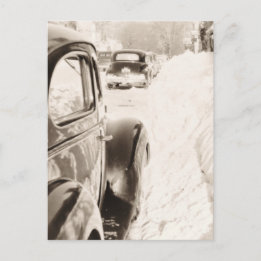 Deep Snow Old Vintage Car Postcard